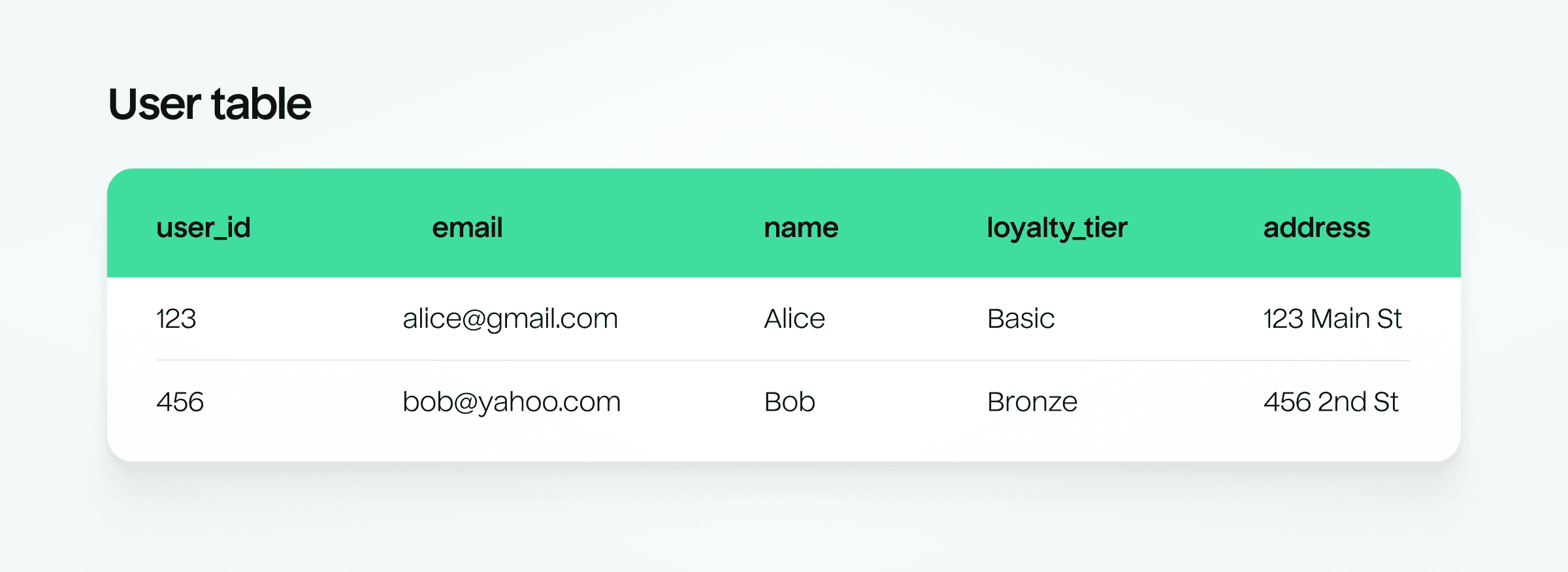 Example traditional CDP user table