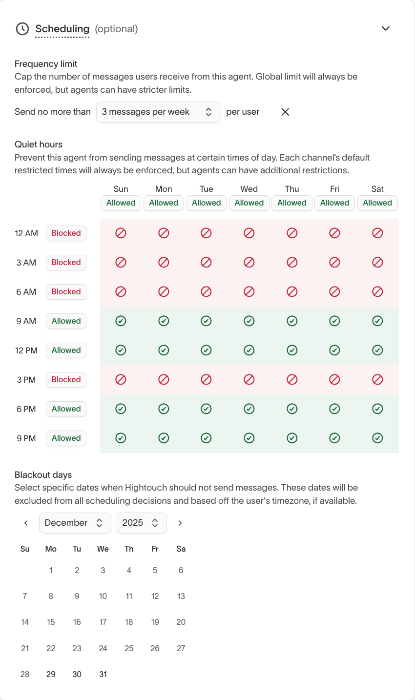 Scheduling settings