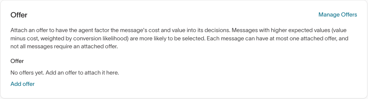 Offer section in message configuration
