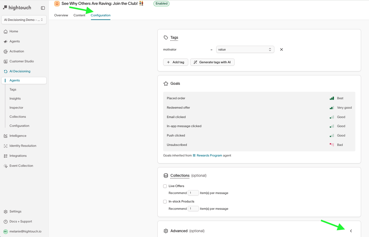 Push notification advanced configuration settings