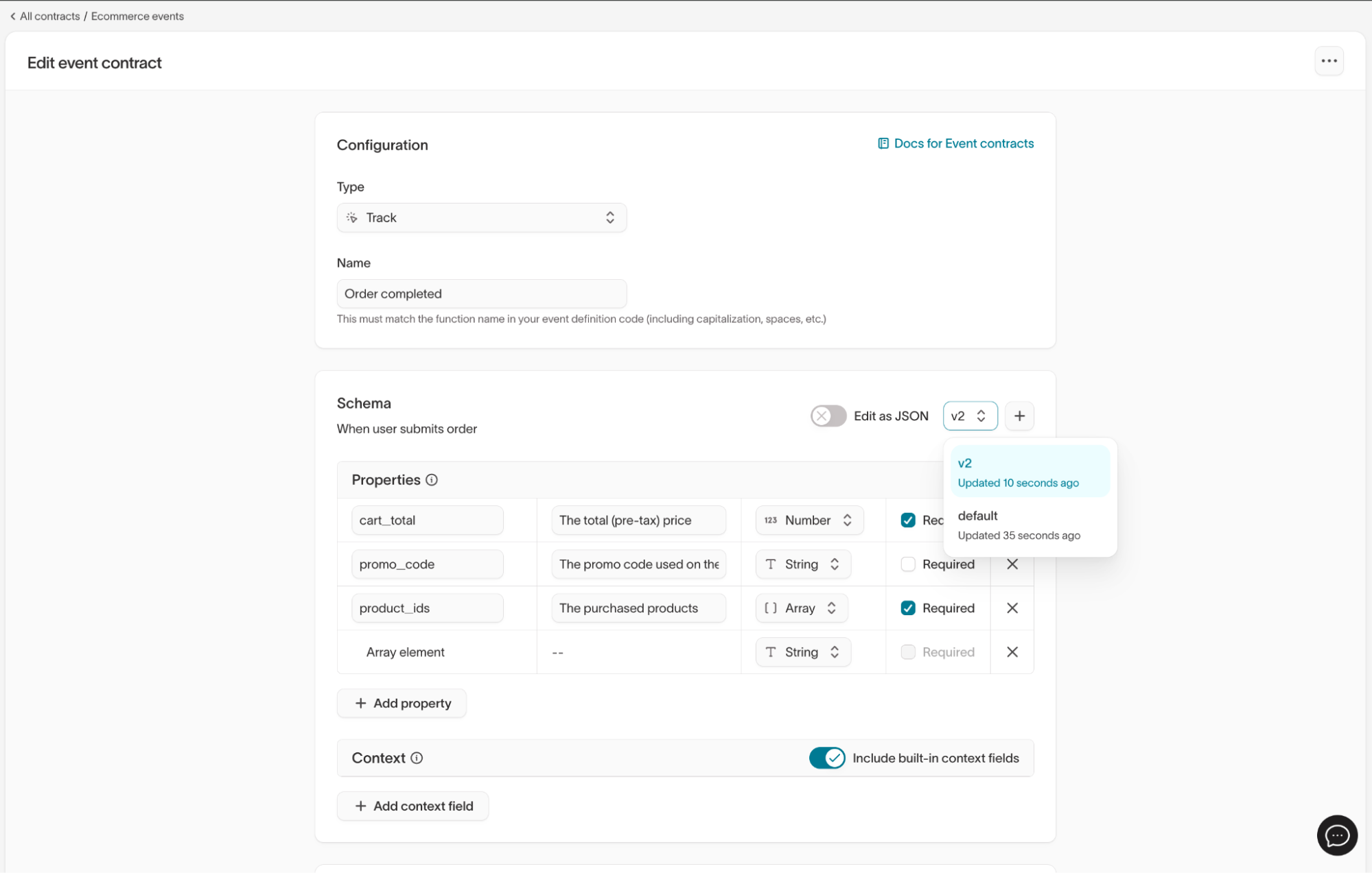 Event versioning screenshot