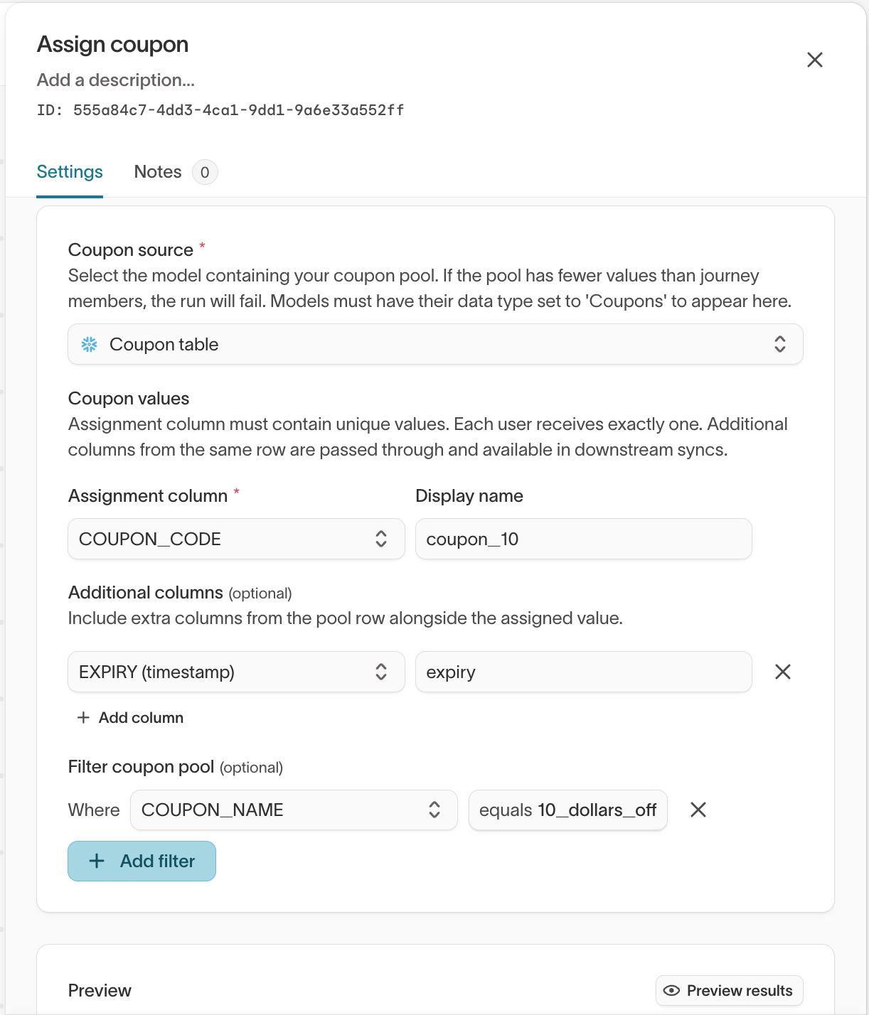 Coupon node setup