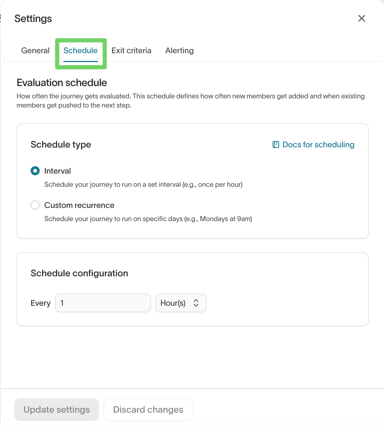 Schedule tab