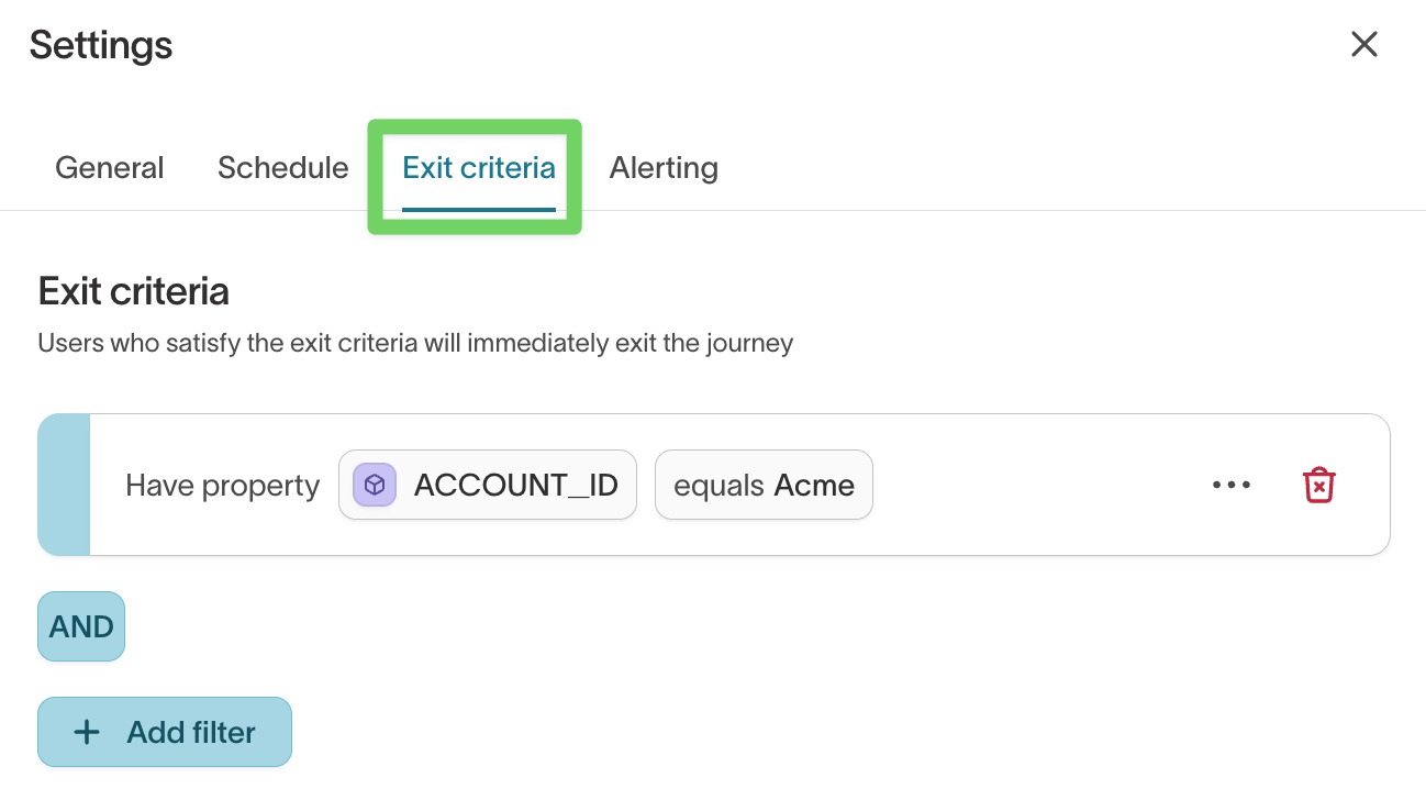 Exit criteria tab