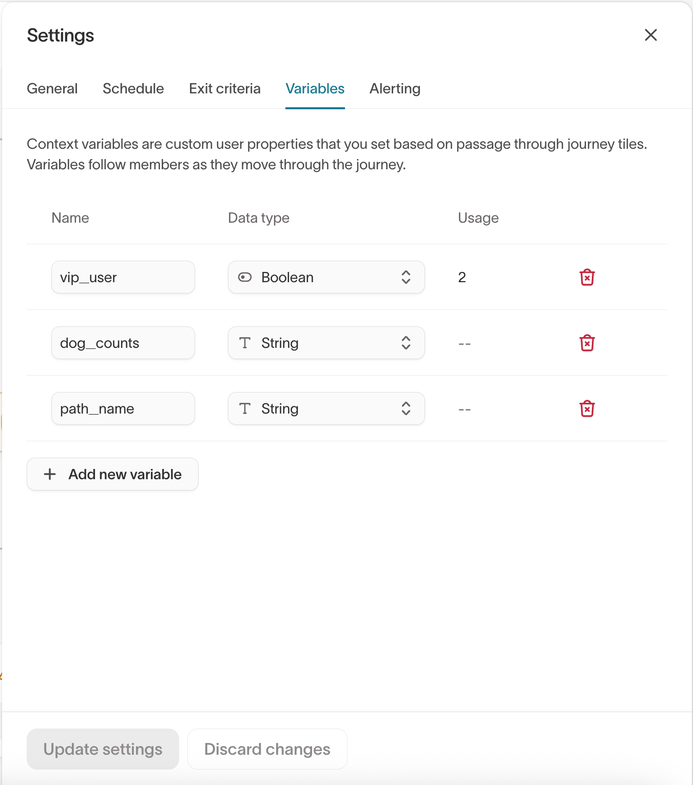 Variable settings