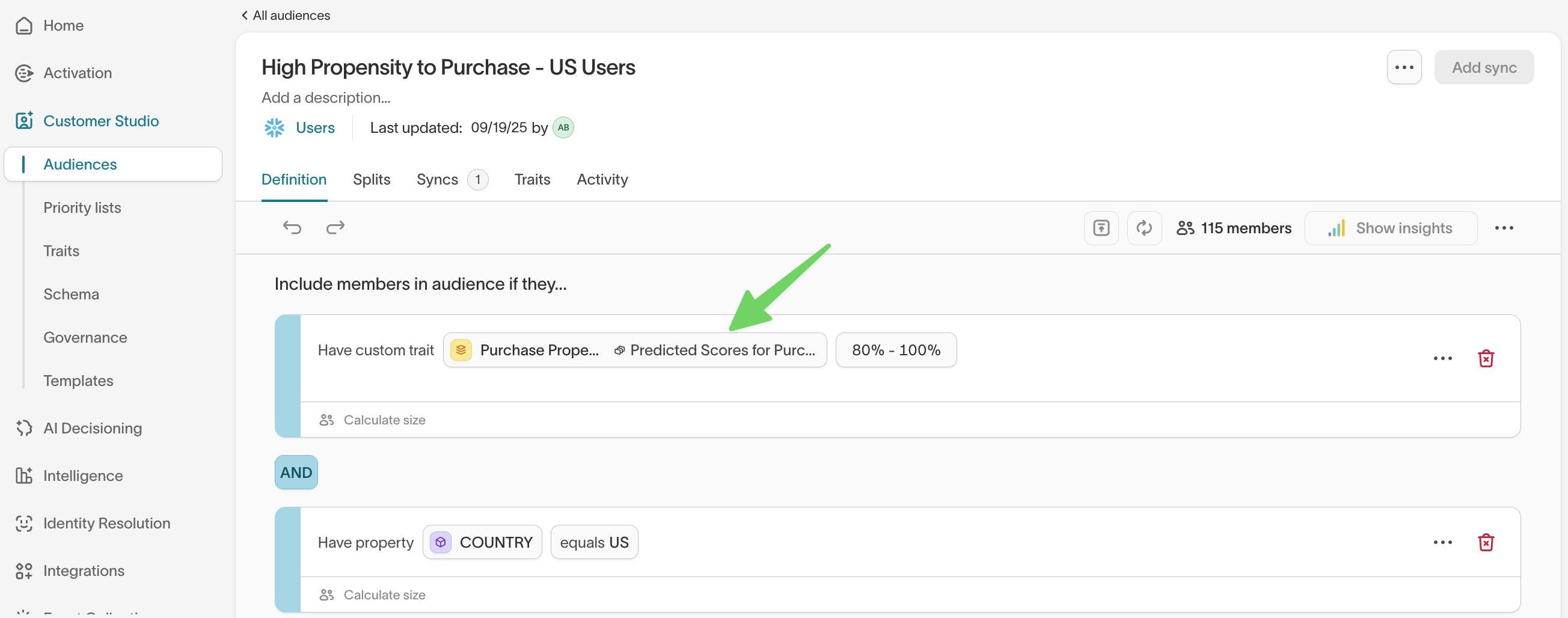 Audience with predictive trait filter