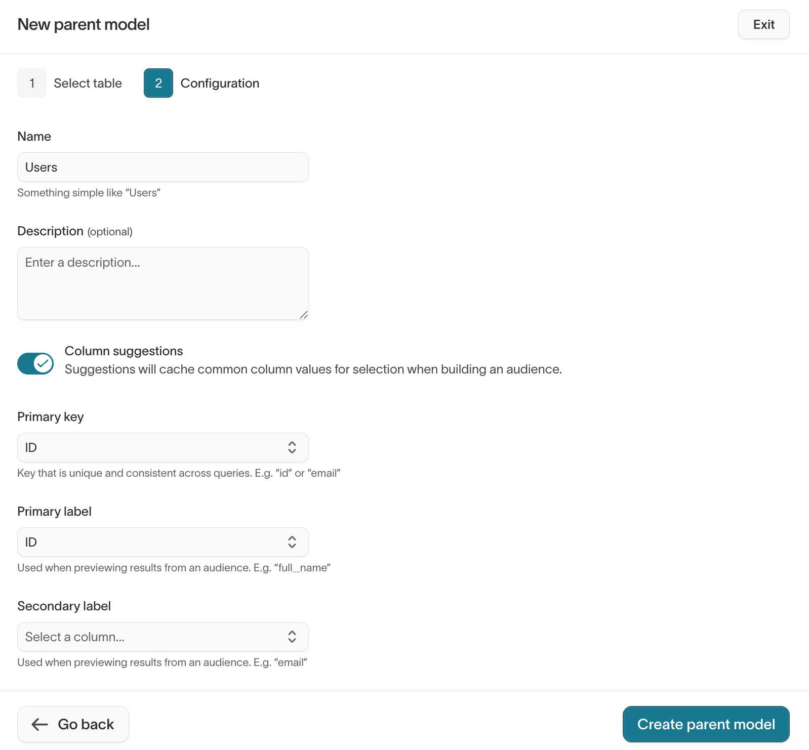 Configure model