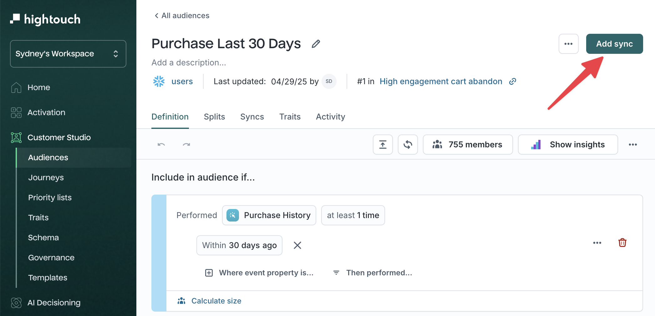 Add a sync to an audience