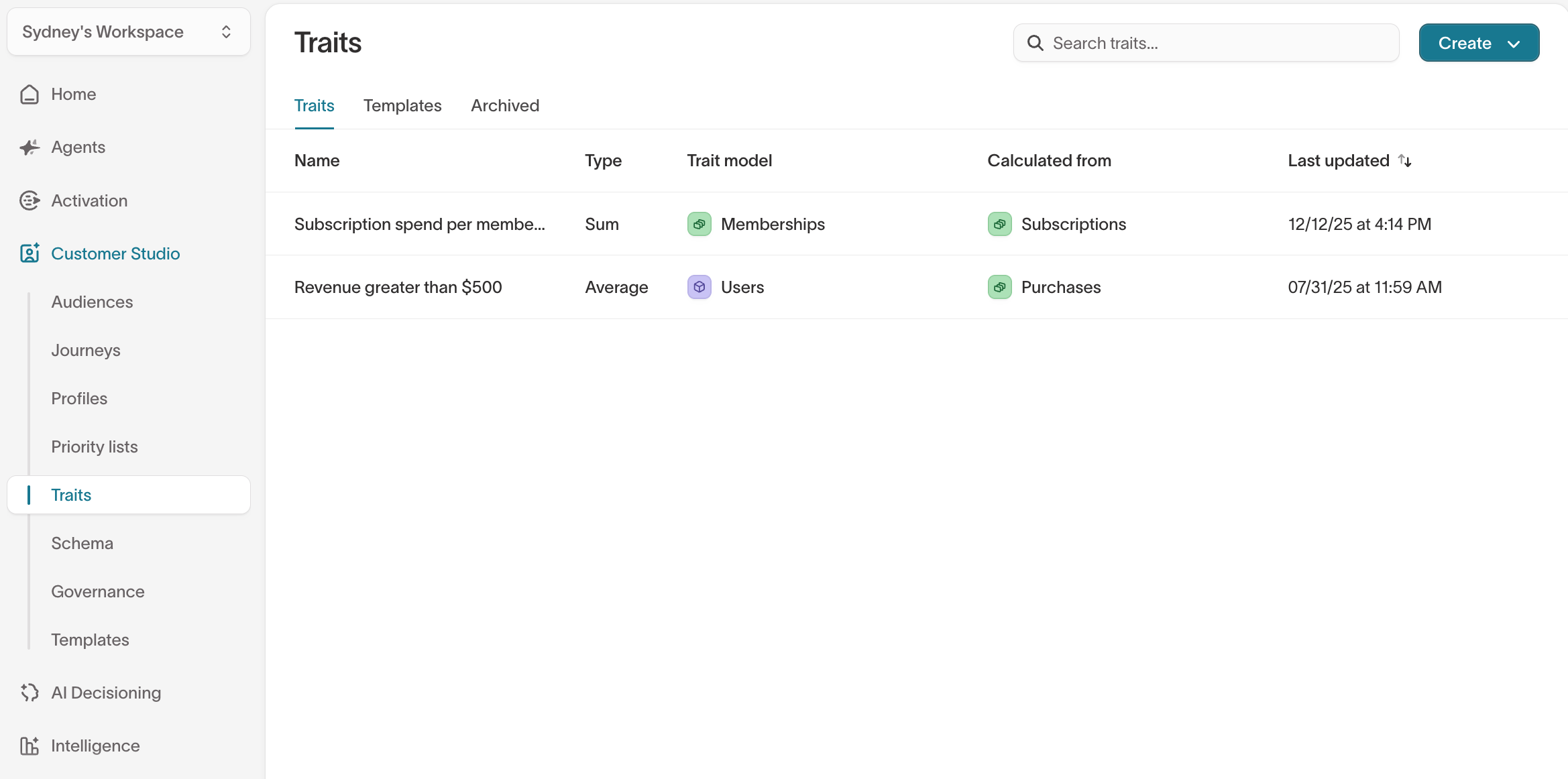 Traits main page