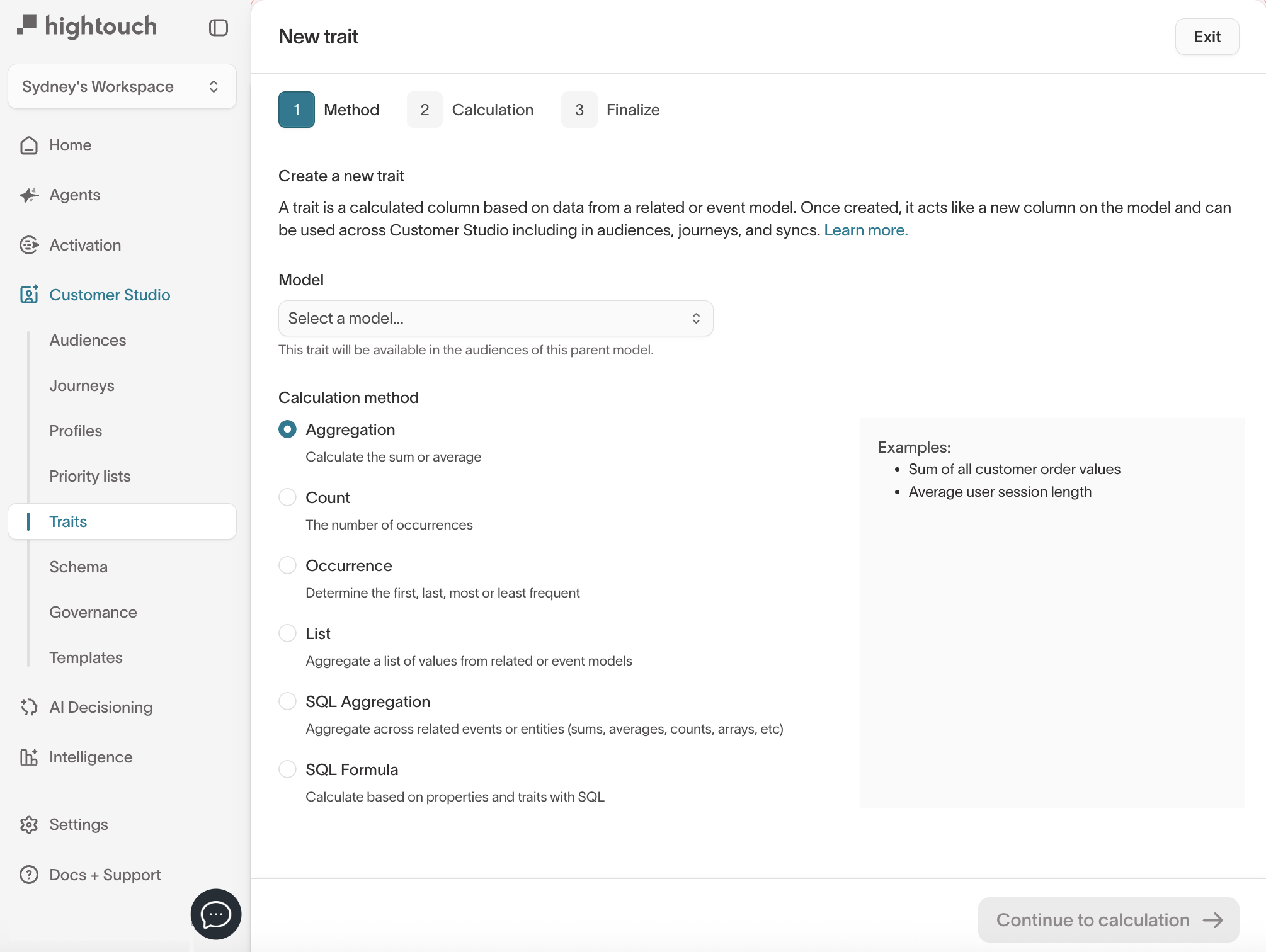 Configure trait method in the Hightouch UI