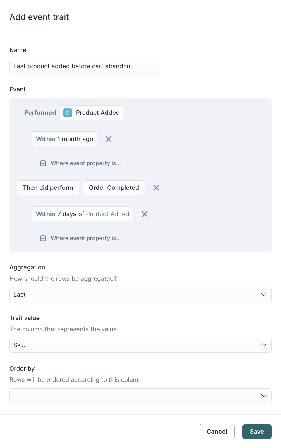 Defining an event trait enrichment in the Hightouch UI