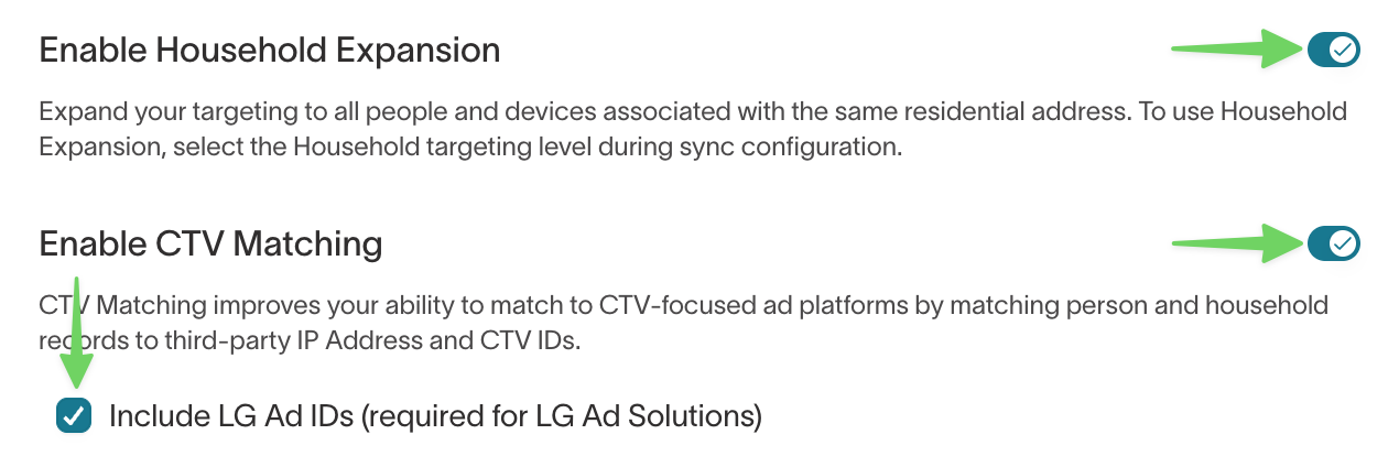 Expansion options showing the Household Expansion and CTV Matching toggles.