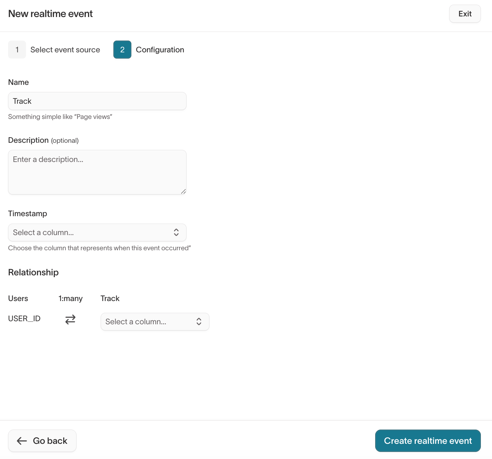 Realtime event configuration
