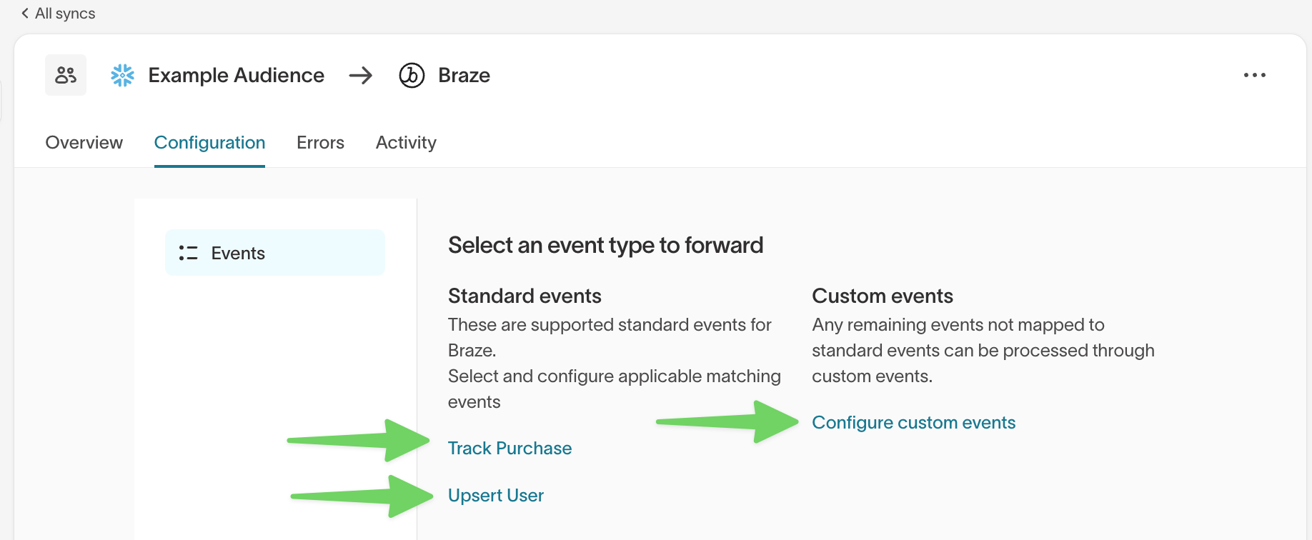 Configure events